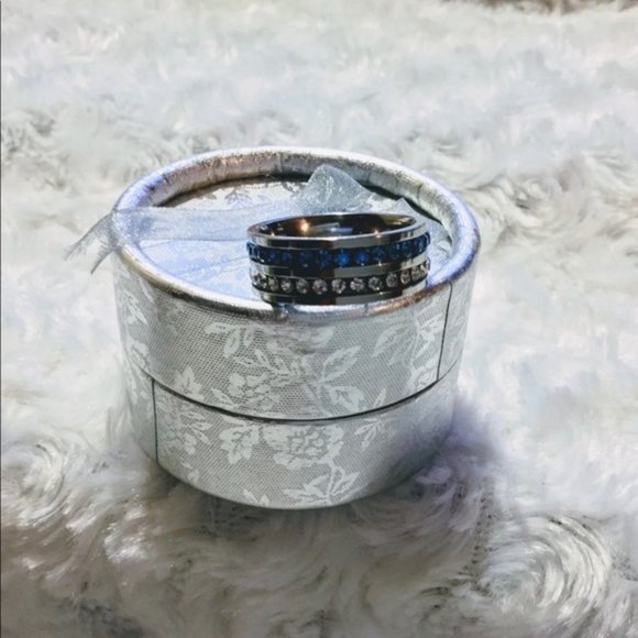 Blue White Sapphire Crystal Stainless Band - Picture 3 of 4